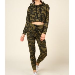 Double Trouble Camo Cropped Hoodie Set